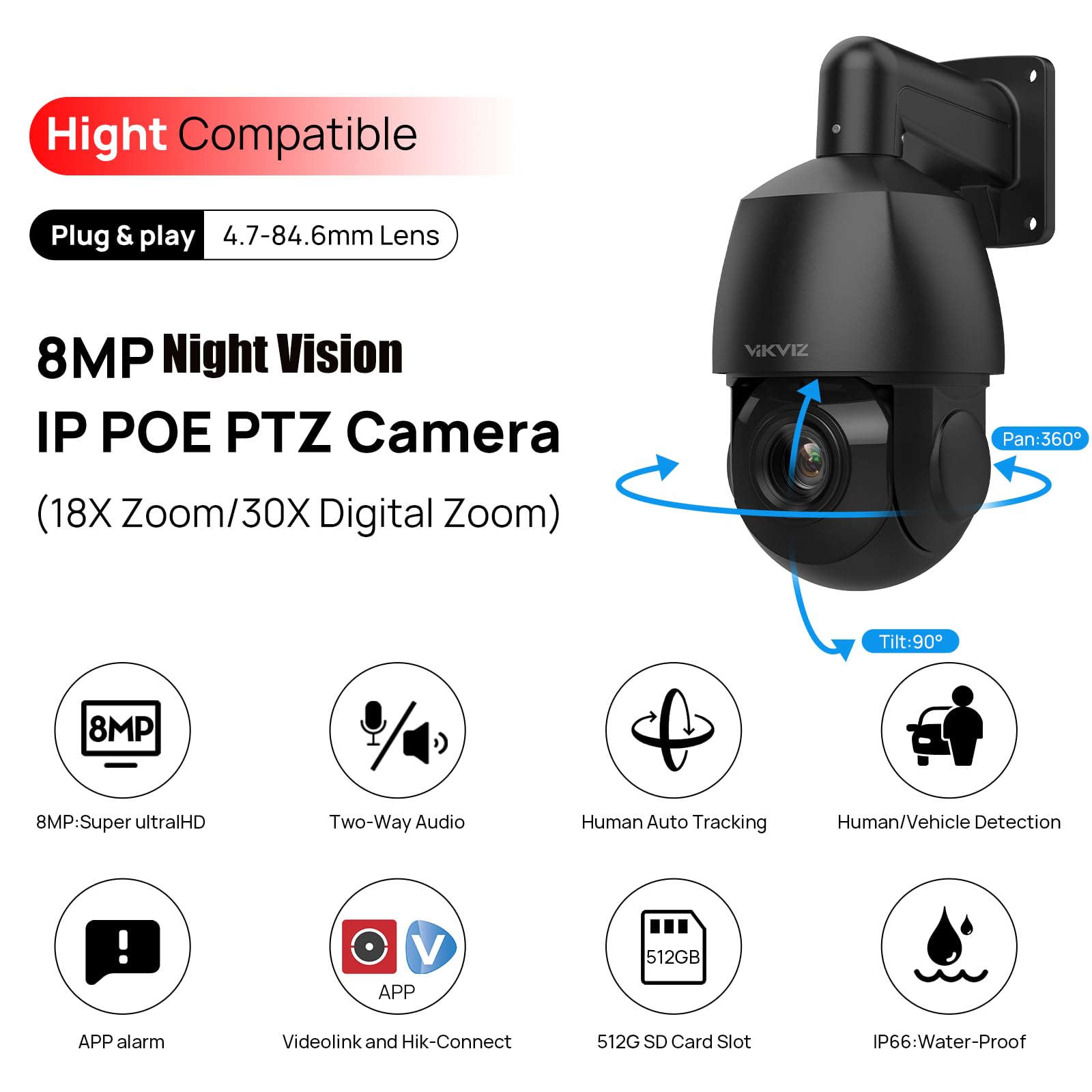 Amazon.com : VIKVIZ 4K PTZ POE IP Camera Outdoor Pan Tilt Zoom